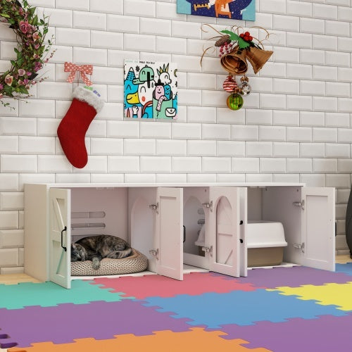 Modern Cat Litter Box Furniture With Double Room, Wooden Cat Litter