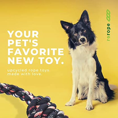 ReRope Small Looper with Tennis Ball Upcycled Fabric Rope Dog Toys