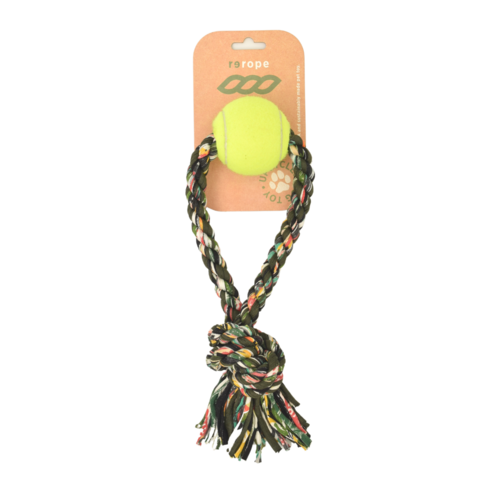 ReRope Small Looper with Tennis Ball Upcycled Fabric Rope Dog Toys