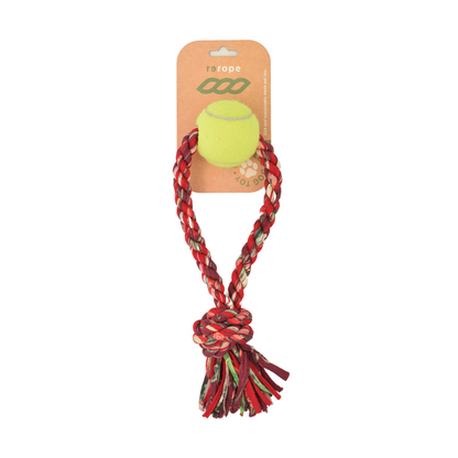 ReRope Small Looper with Tennis Ball Upcycled Fabric Rope Dog Toys