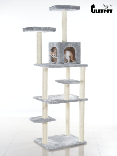 GleePet GP78740822 74-Inch Real Wood Cat Tree With Seven Levels  Silve