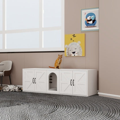 Modern Cat Litter Box Furniture With Double Room, Wooden Cat Litter