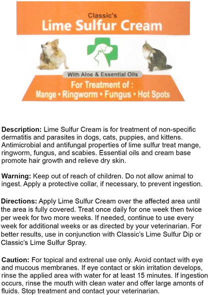 Classic's Lime Sulfur Pet Skin Cream Pet Care and Veterinary Treatment