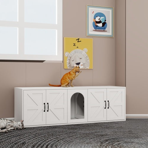 Modern Cat Litter Box Furniture With Double Room, Wooden Cat Litter